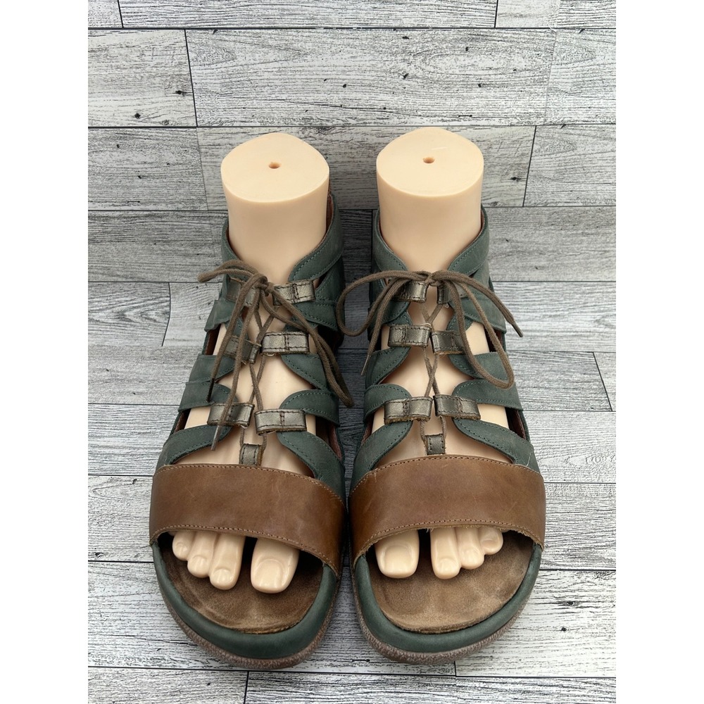 Naot Women Leather Gladiator Lace Up Sandals Green Brown Size EU 41 US 10